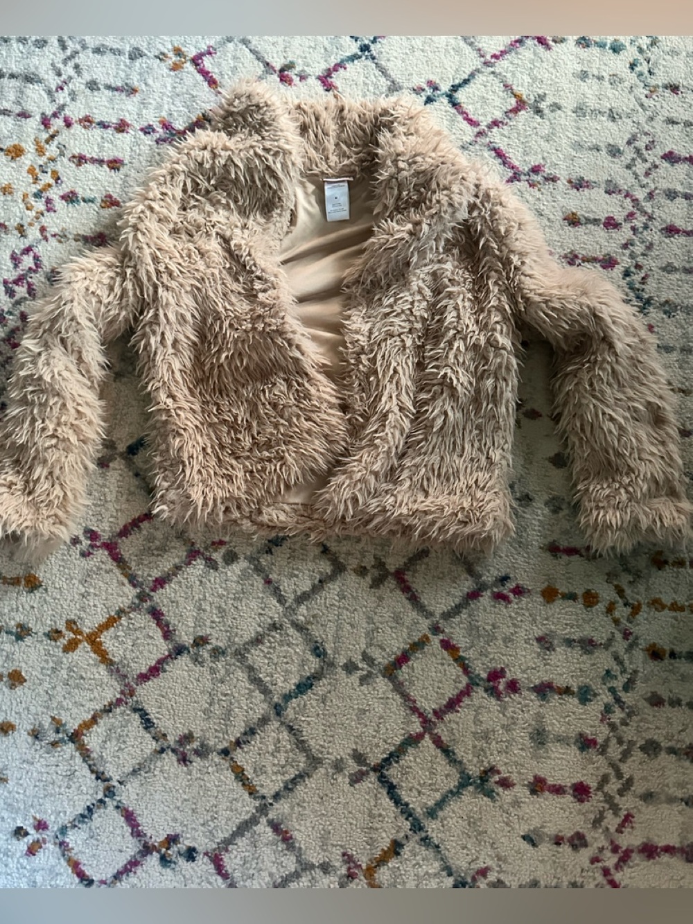 Little Lass Beige Faux Fur Jacket for Kids